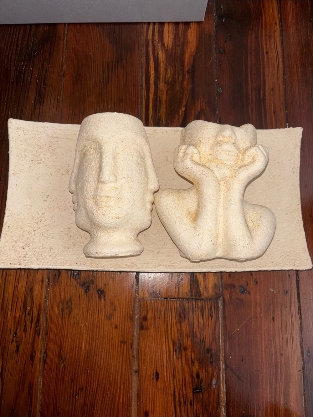 HomeGoods Textured Cream Ceramic Decorative Face Sculptures - Set of 3